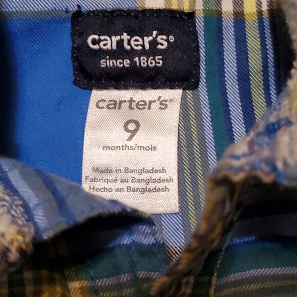 Carter's Plaid Button Down Hoodie Shirt & Elastic Waist Pants Sz 9M - Picture 11 of 12
